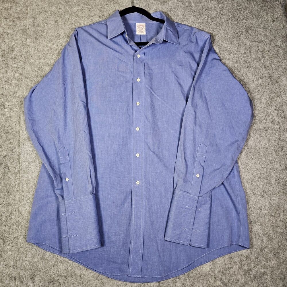 Brooks Brothers Mens Blue Traditional Fit French Cuff Button Up Shirt Size 17-34